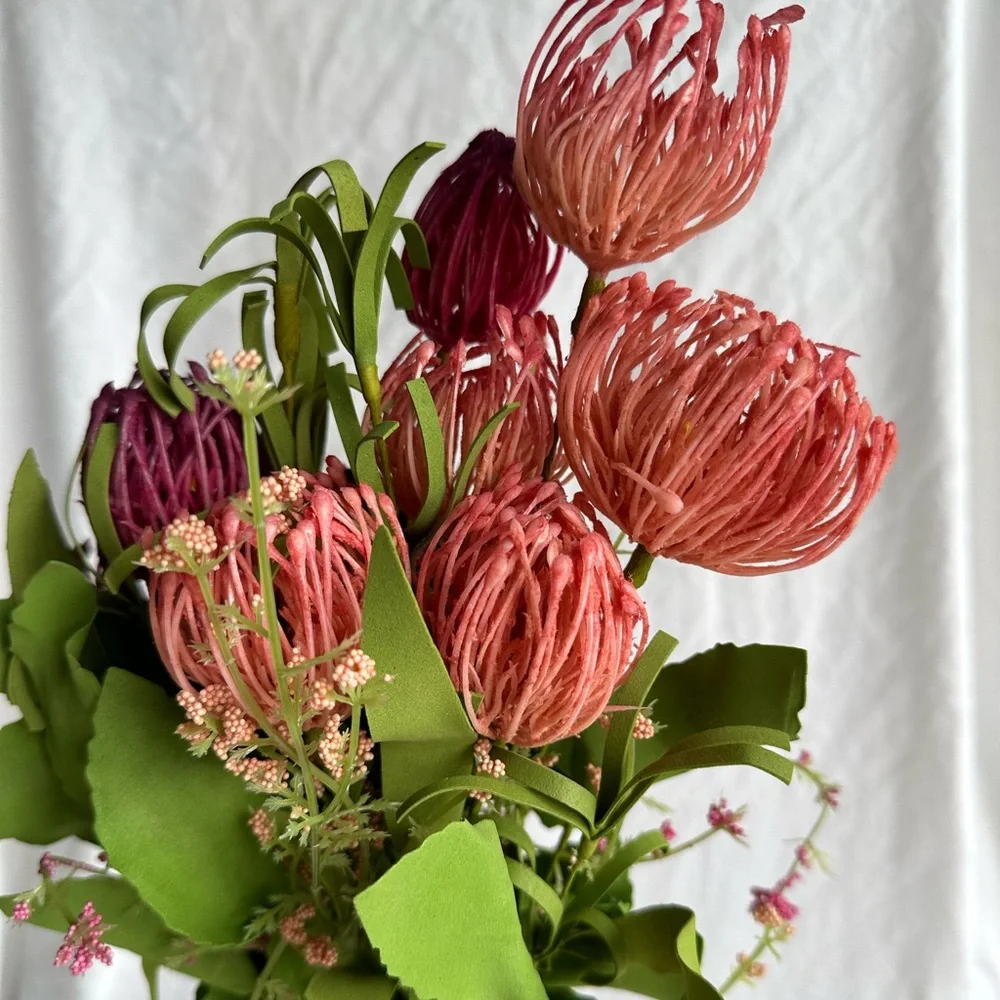 Exotic Red Protea Artificial Floral Bouquet – Bold and Unique Tropical Décor
